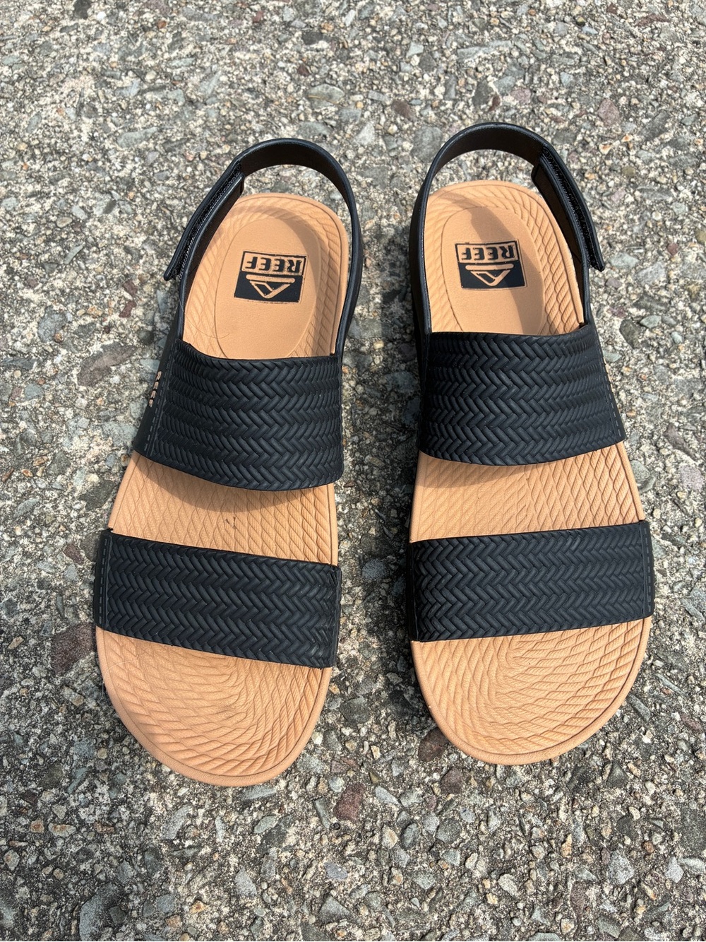 Reef Women’s Black Strappy Sandals with Tan Footbed